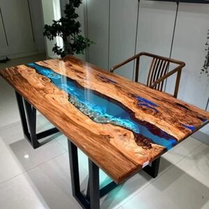Personalized epoxy river wooden dining table