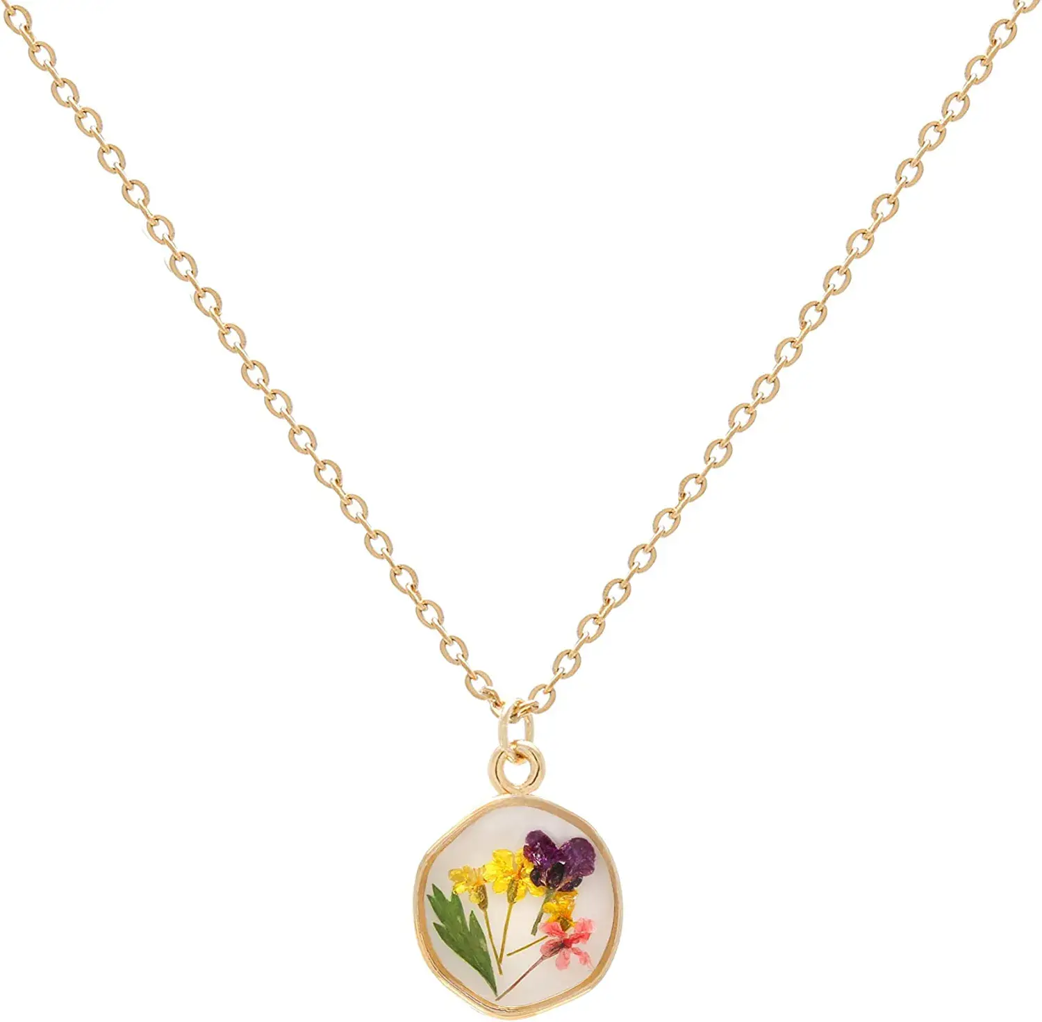 Best 30 Epoxy Jewelry Ideas || BONALUNA Bohemian Multi Colored Pressed Flower Pendant