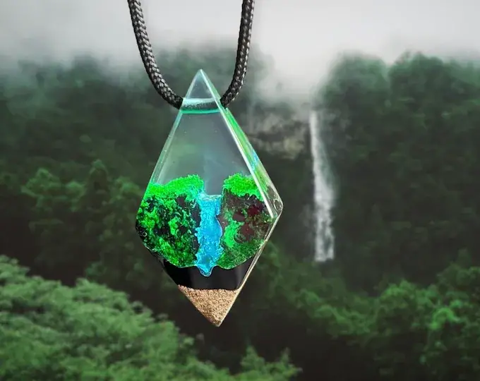 Best 30 Epoxy Jewelry Ideas || Forest Mountain Resin Necklace