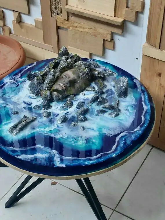 river epoxy tables || Blue Epoxy River Table With Rocky Mountains