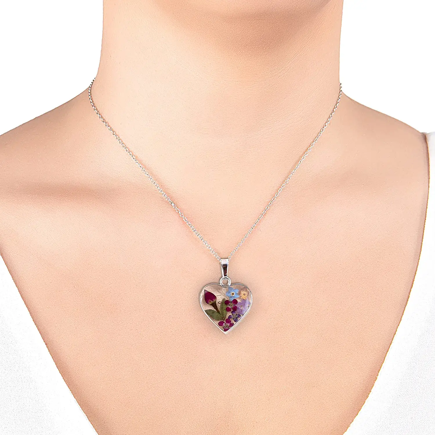 Best 30 Epoxy Jewelry Ideas || Sterling Silver Pressed Flower Heart Pendant Necklace